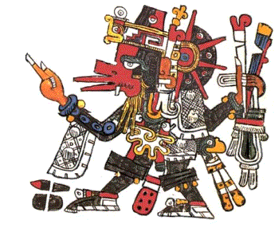 Mayan god and alleged doomsday prankster shown here with…weird shit.