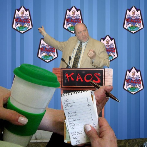 New Sun-Times reporter covering pro-evil conference takes notes, writes story, shoots video, folds newspaper, then flings on doorstep. (Photo courtesy of same reporter.)