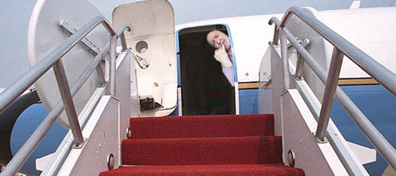 Before deplaning, cautious nuclear summit attendee anxiously scans tarmac for signs of Trump